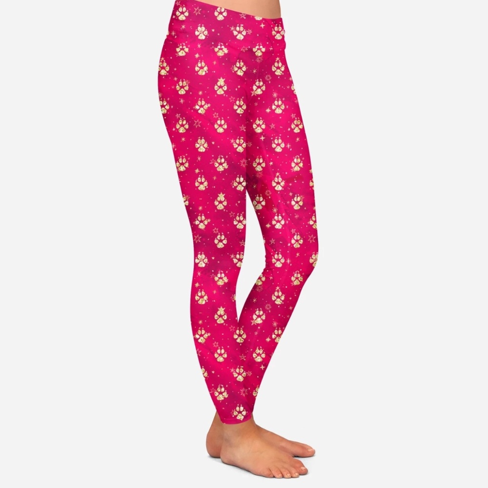 SALE! Red Christmas Dog Paws Holiday Leggings Soft - Picture 3 of 5